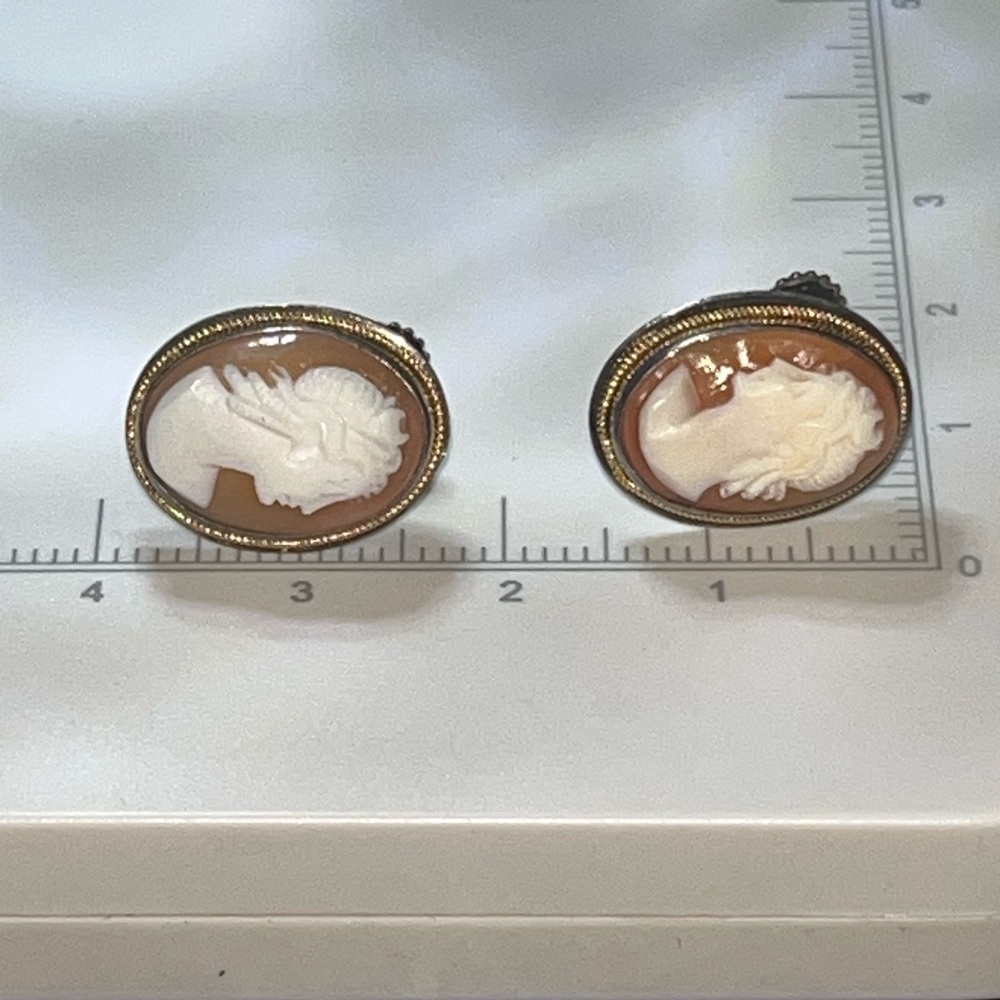 Vintage Hand-Carved Shell Cameo Screw-Back Earrings – Mid-Century Portrait Set